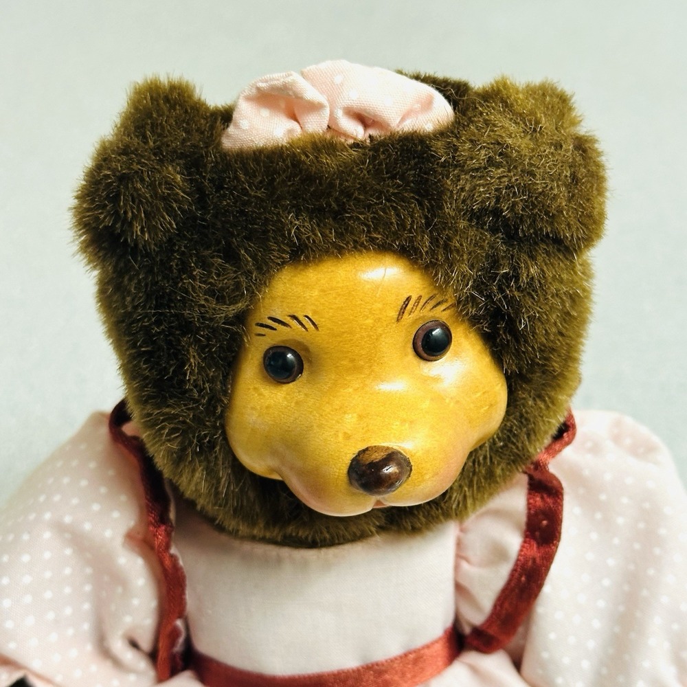 Robert Raikes Wooden Face Bear Raikes Bears Brown Fur Original Polka Dot Outfit - Picture 10 of 10